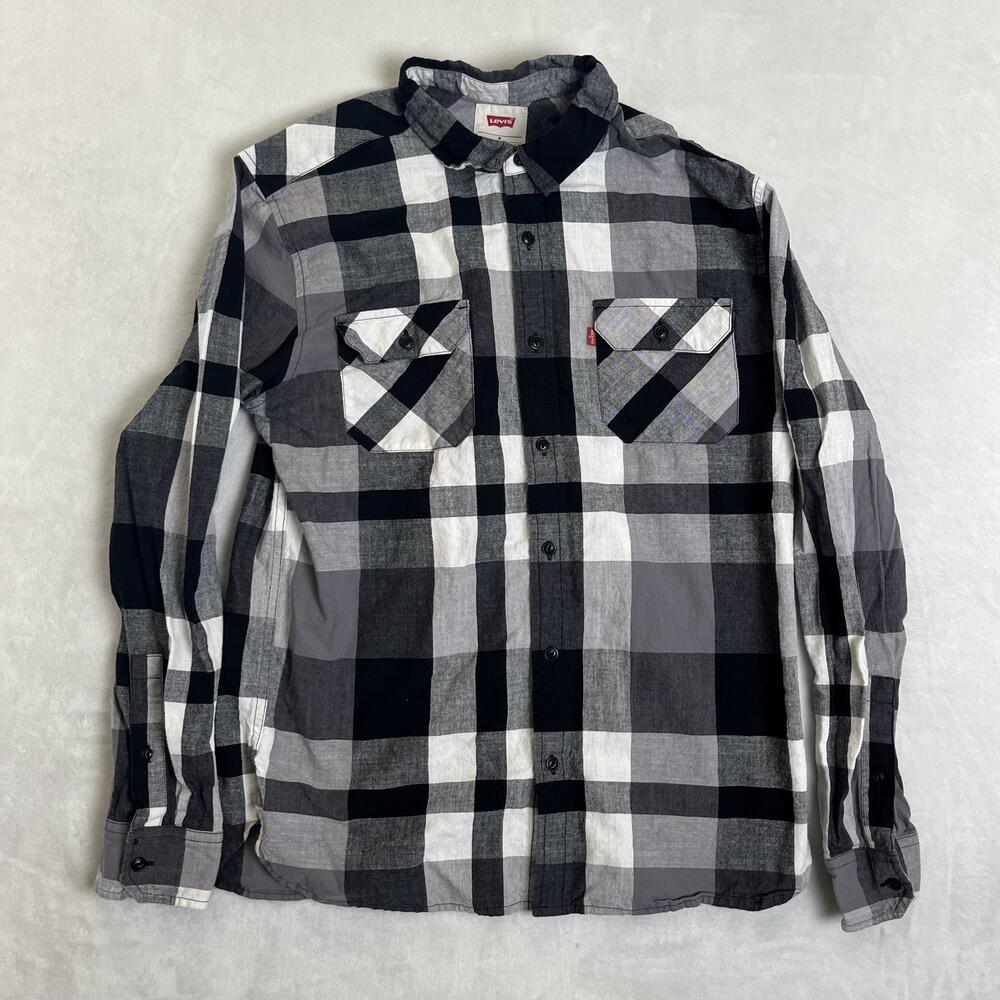 Levi's Shirt Mens Medium Gray Plaid Long Sleeve Button Front Casual Workwear